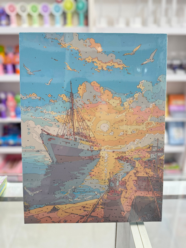 بوم آبرنگی بزرگسال سایز 30*40 همراه با قلم مو و گواش